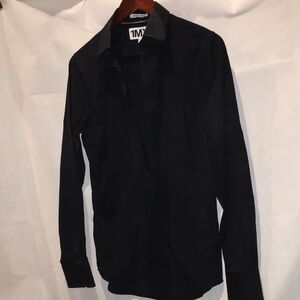 Express 1MX Extra Slim Fit Black Button Down Shirt | Size SP 14-14.5